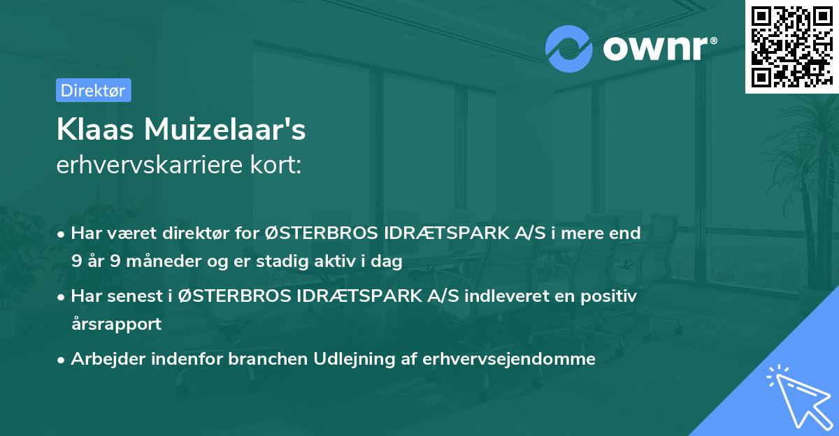 Klaas Muizelaar's erhvervskarriere kort