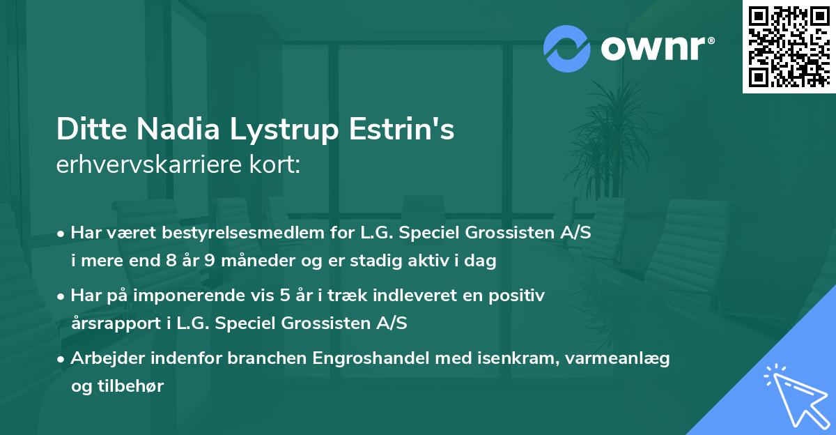 Ditte Nadia Lystrup Estrin's erhvervskarriere kort