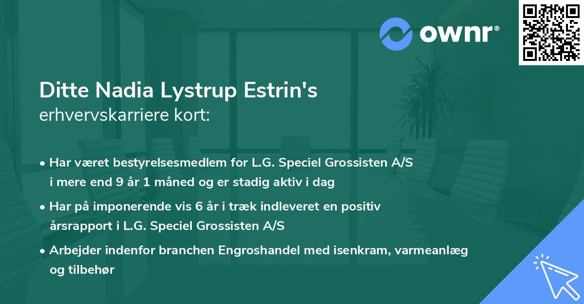 Ditte Nadia Lystrup Estrin's erhvervskarriere kort