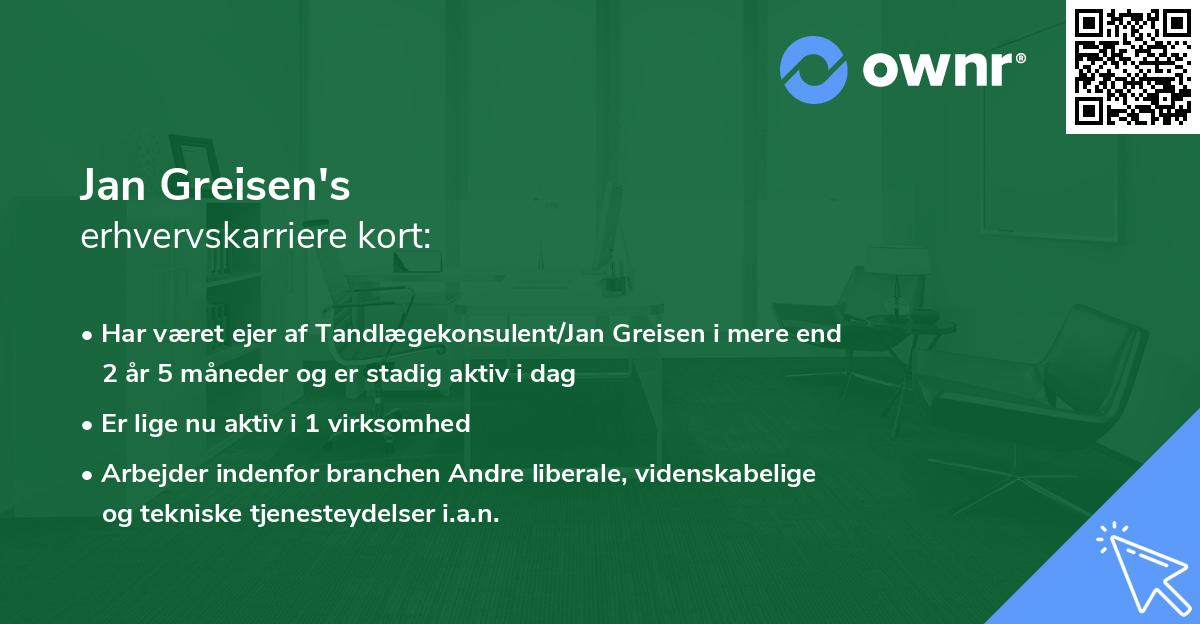 Jan Greisen's erhvervskarriere kort
