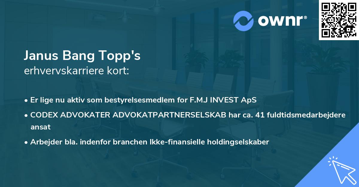 Janus Bang Topp's erhvervskarriere kort