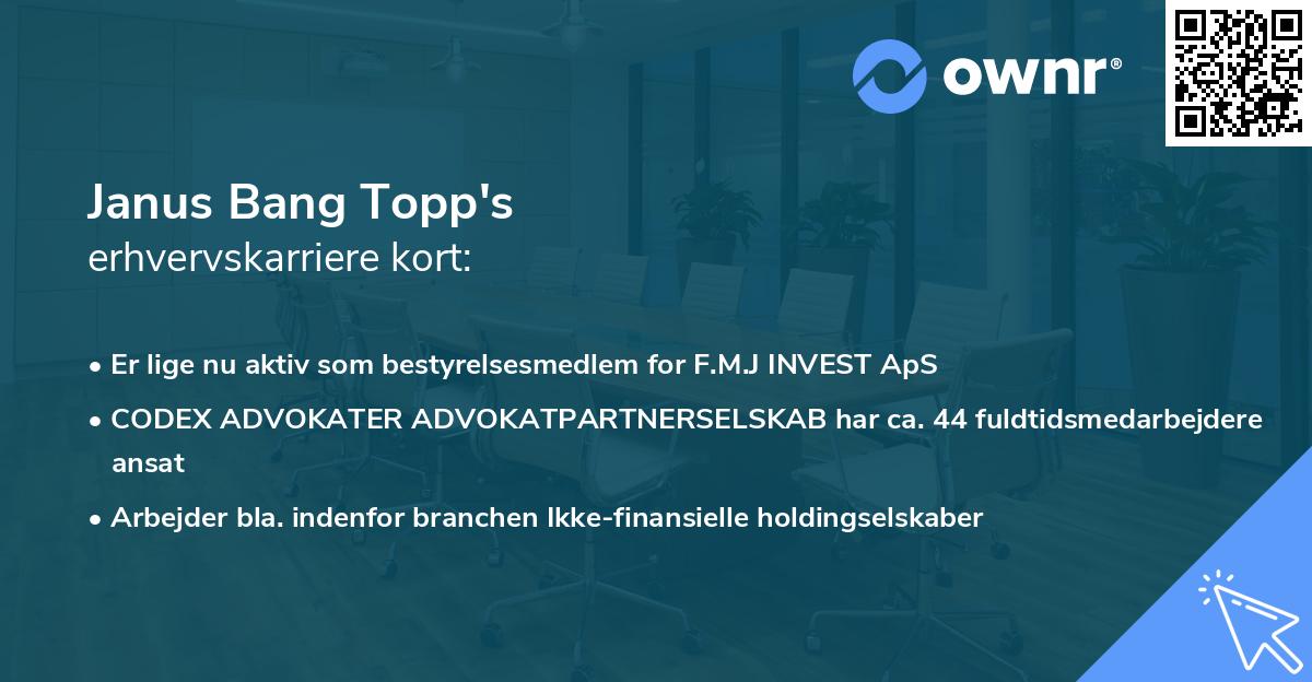 Janus Bang Topp's erhvervskarriere kort
