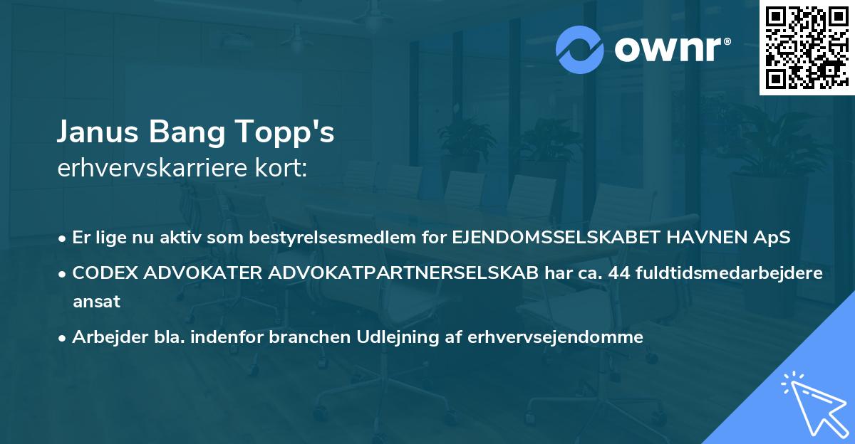 Janus Bang Topp's erhvervskarriere kort
