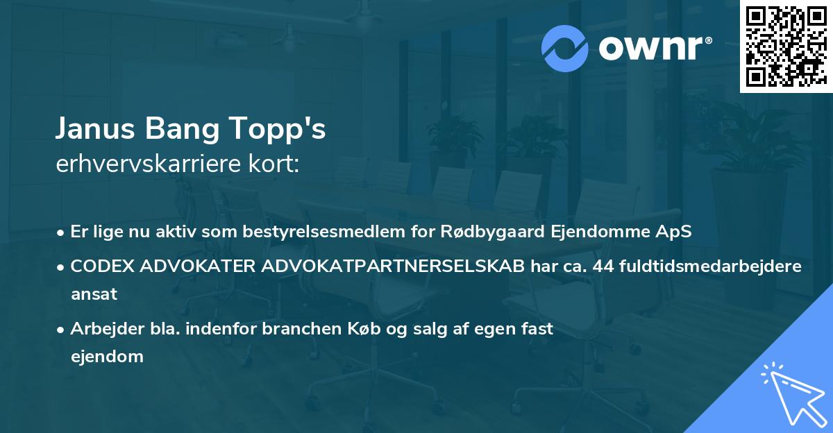 Janus Bang Topp's erhvervskarriere kort