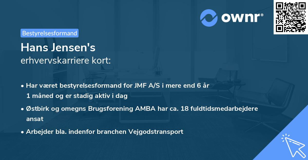 Hans Jensen's erhvervskarriere kort