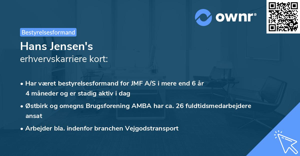 Hans Jensen's erhvervskarriere kort
