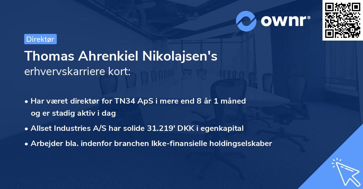 Thomas Ahrenkiel Nikolajsen's erhvervskarriere kort