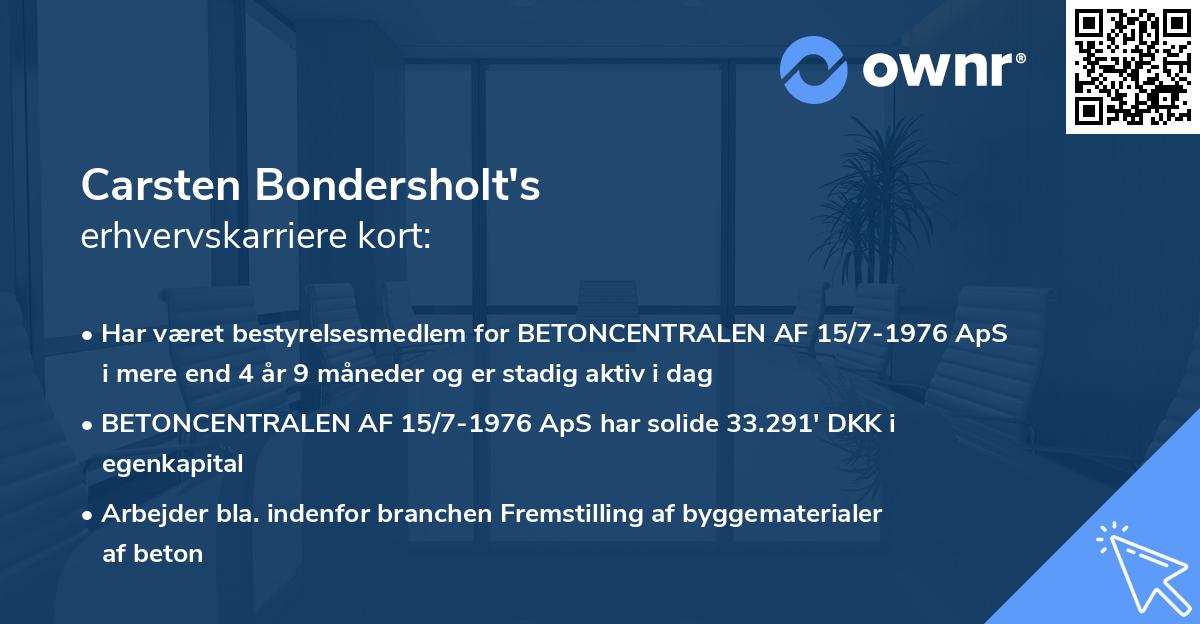 Carsten Bondersholt's erhvervskarriere kort