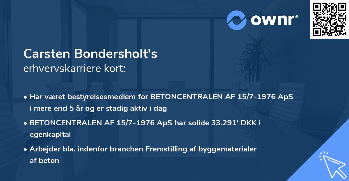 Carsten Bondersholt's erhvervskarriere kort