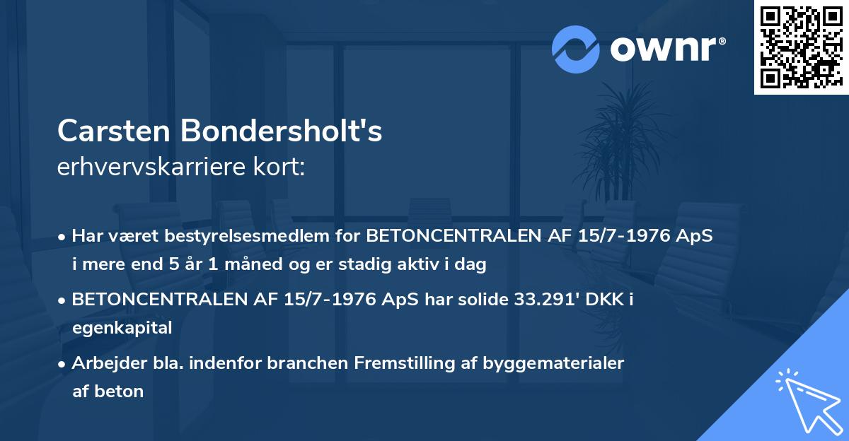 Carsten Bondersholt's erhvervskarriere kort