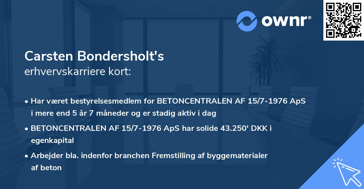 Carsten Bondersholt's erhvervskarriere kort