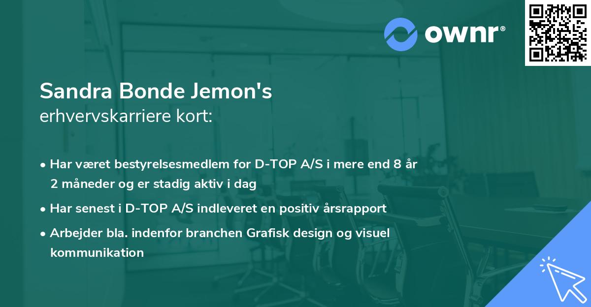 Sandra Bonde Jemon's erhvervskarriere kort