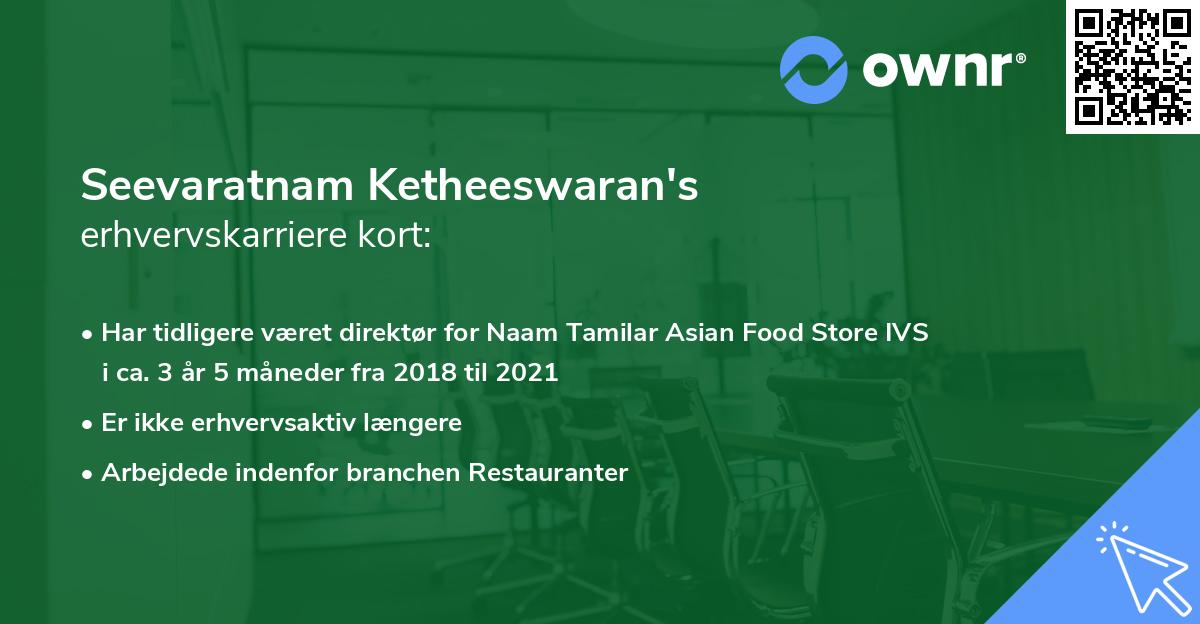 Seevaratnam Ketheeswaran's erhvervskarriere kort