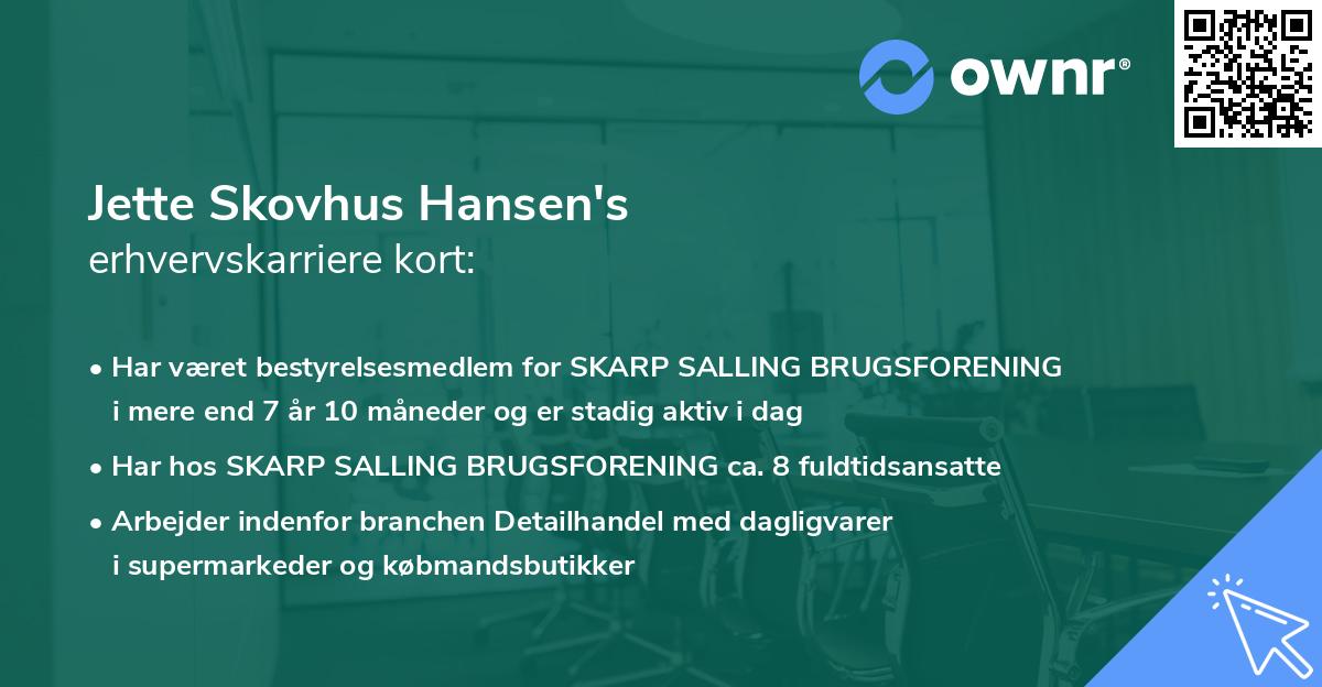 Jette Skovhus Hansen's erhvervskarriere kort