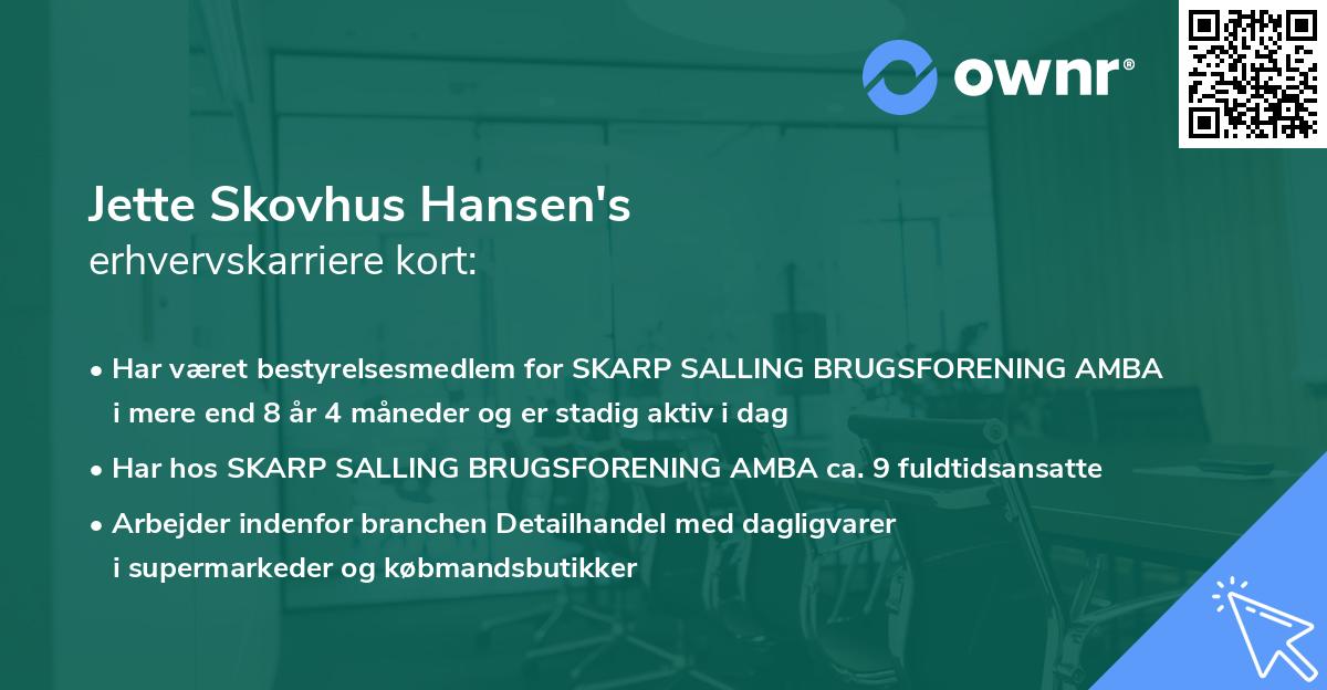 Jette Skovhus Hansen's erhvervskarriere kort