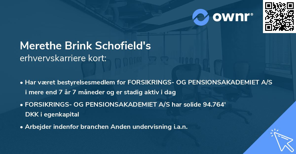 Merethe Brink Schofield's erhvervskarriere kort