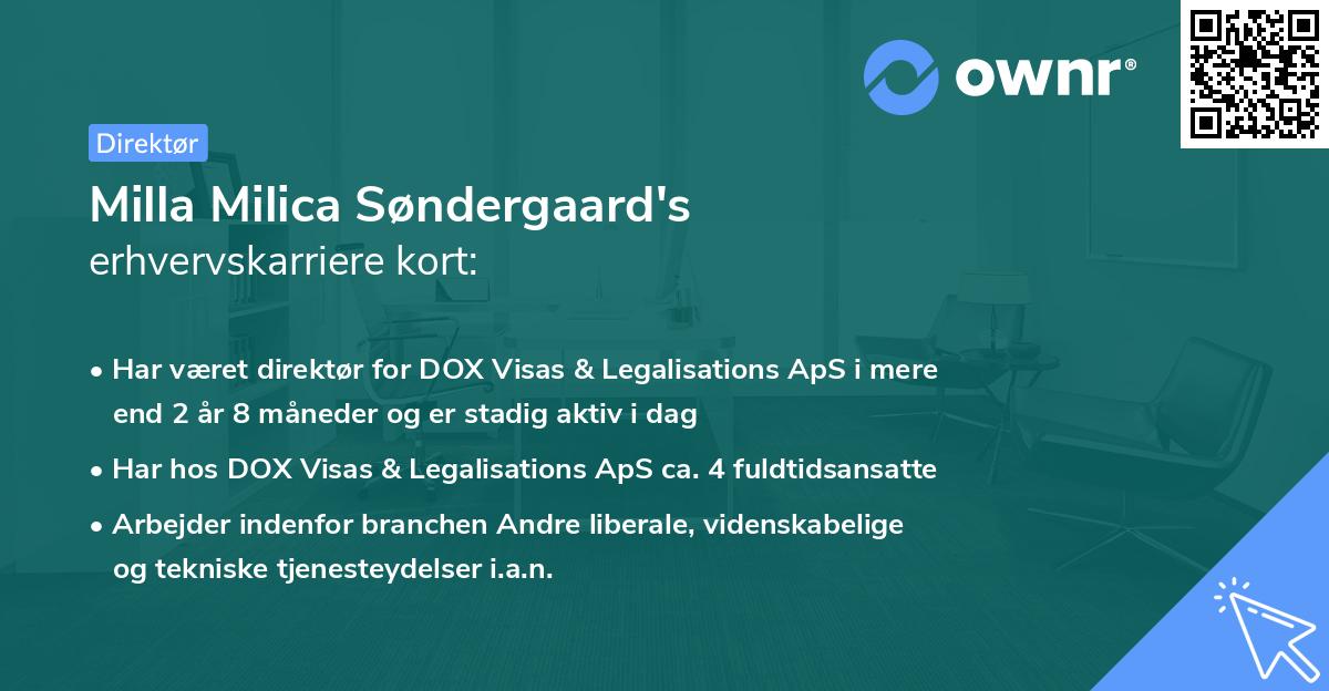 Milla Milica Søndergaard's erhvervskarriere kort