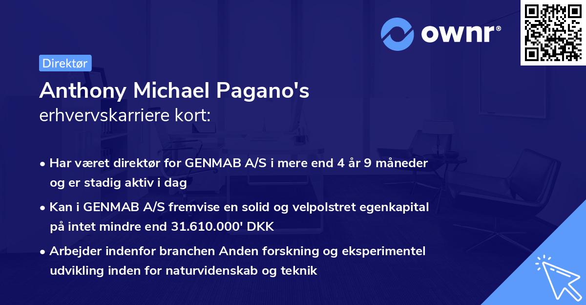 Anthony Michael Pagano's erhvervskarriere kort