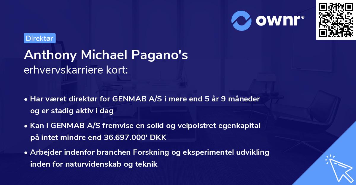 Anthony Michael Pagano's erhvervskarriere kort