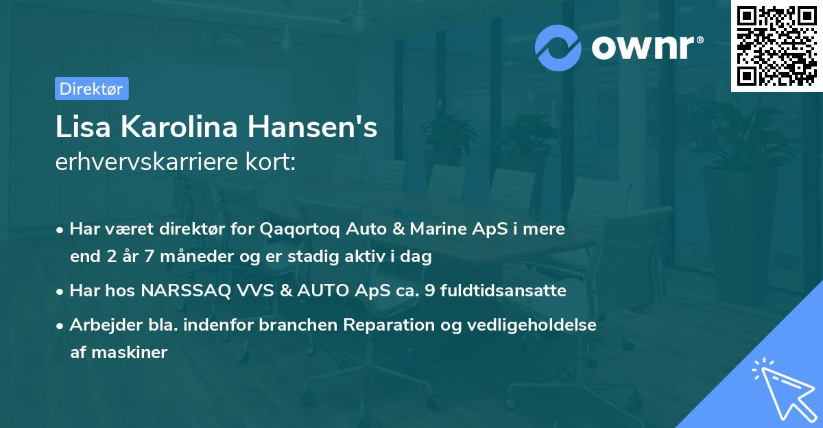 Lisa Karolina Hansen's erhvervskarriere kort