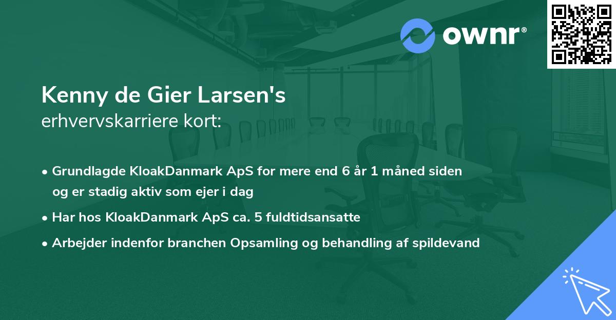 Kenny de Gier Larsen's erhvervskarriere kort