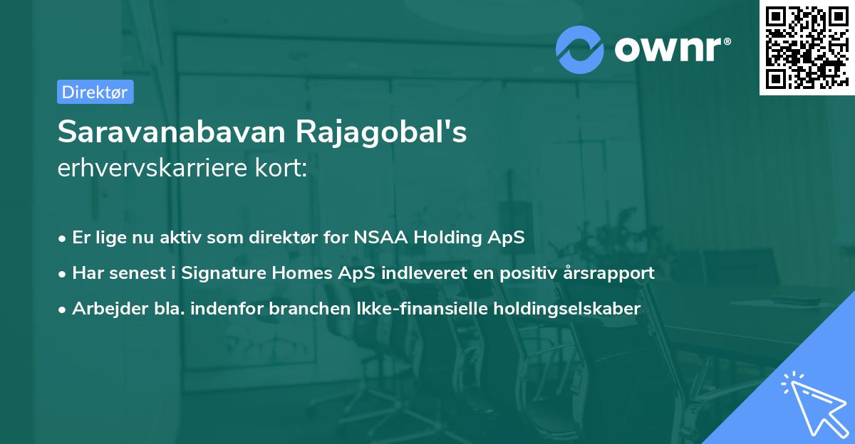 Saravanabavan Rajagobal's erhvervskarriere kort