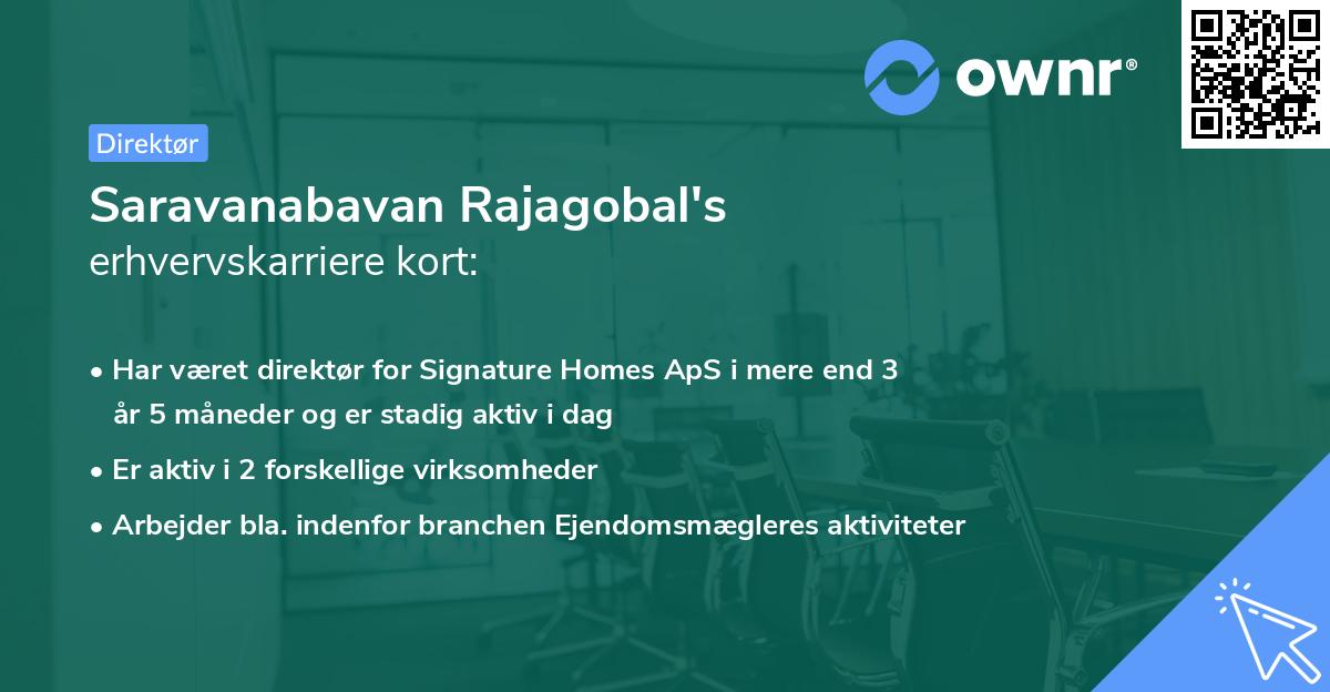 Saravanabavan Rajagobal's erhvervskarriere kort