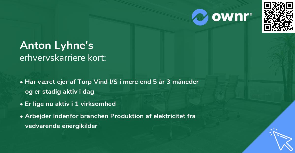 Anton Lyhne's erhvervskarriere kort