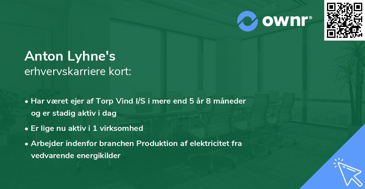 Anton Lyhne's erhvervskarriere kort