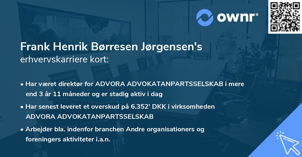 Frank Henrik Børresen Jørgensen's erhvervskarriere kort