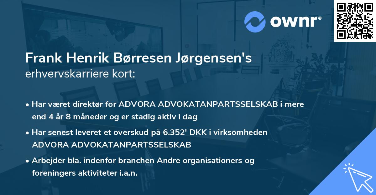 Frank Henrik Børresen Jørgensen's erhvervskarriere kort