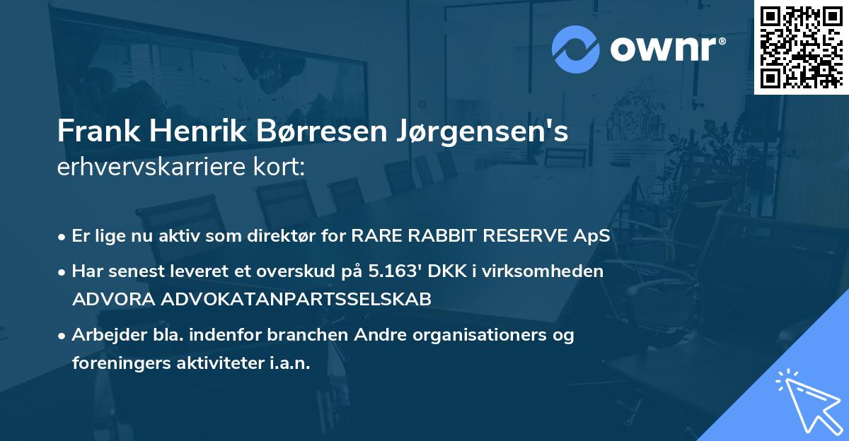 Frank Henrik Børresen Jørgensen's erhvervskarriere kort