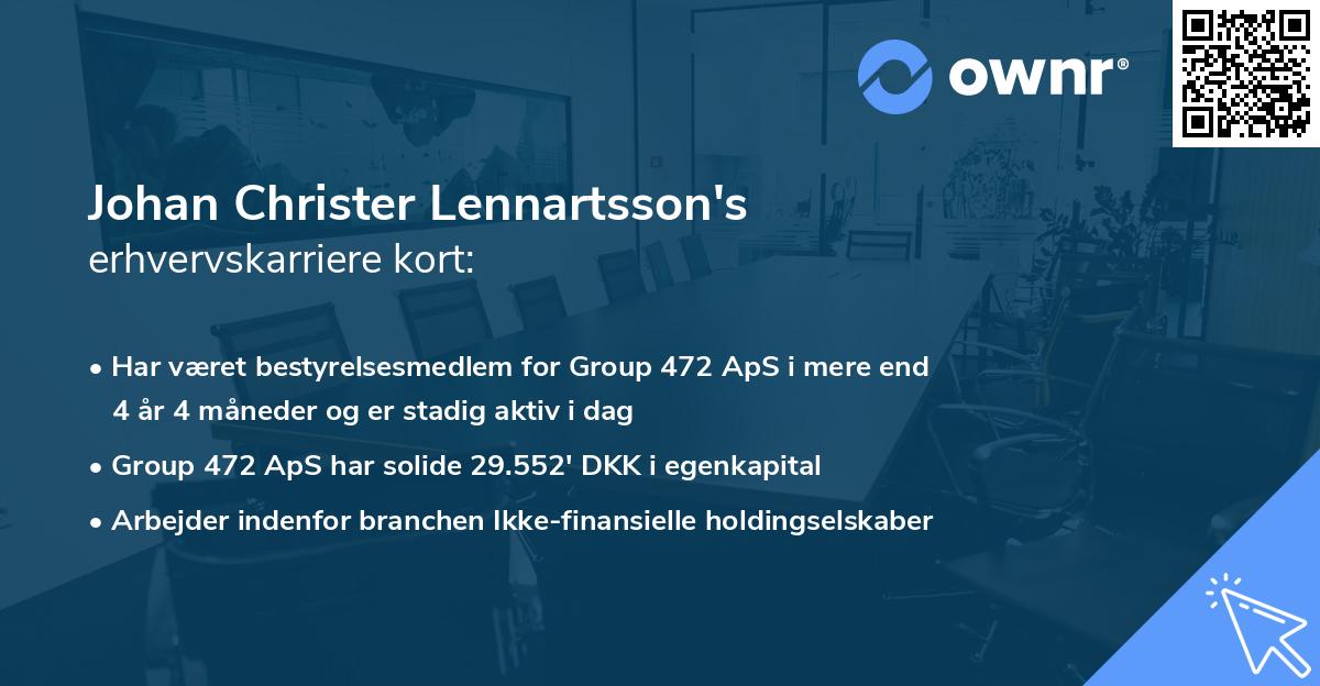 Johan Christer Lennartsson's erhvervskarriere kort