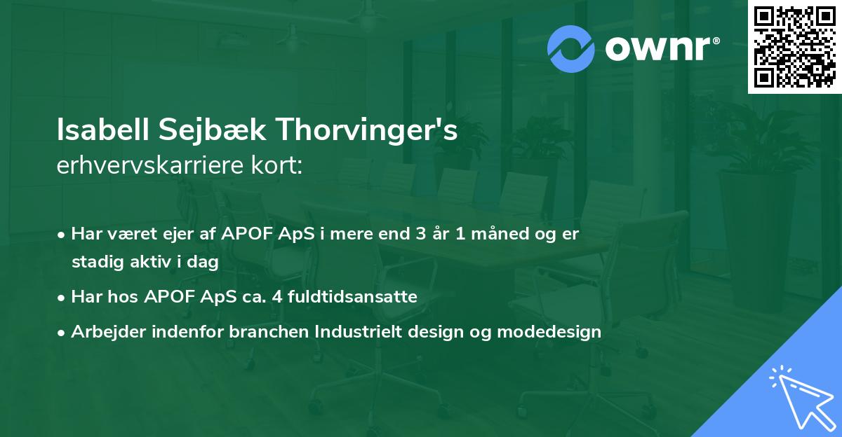 Isabell Sejbæk Thorvinger's erhvervskarriere kort