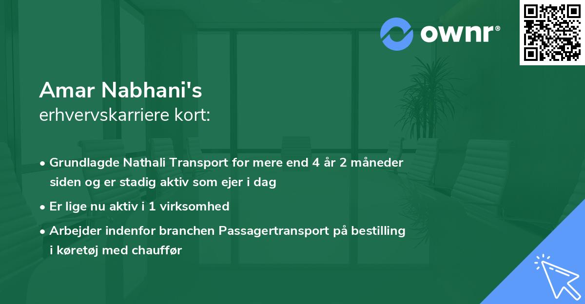 Amar Nabhani's erhvervskarriere kort