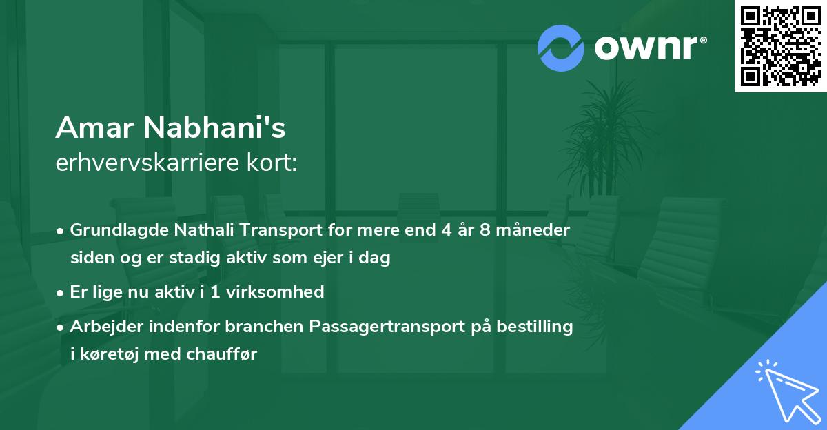 Amar Nabhani's erhvervskarriere kort