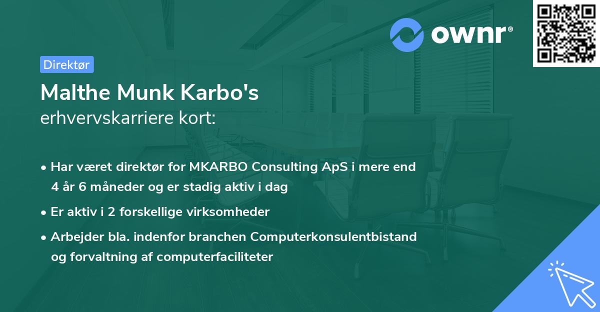 Malthe Munk Karbo's erhvervskarriere kort