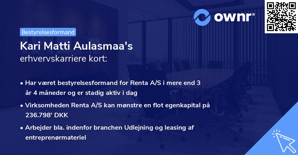 Kari Matti Aulasmaa's erhvervskarriere kort