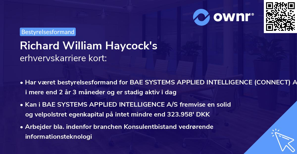 Richard William Haycock's erhvervskarriere kort