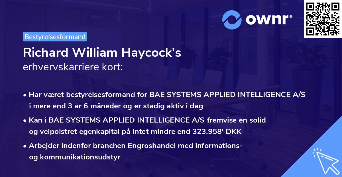 Richard William Haycock's erhvervskarriere kort