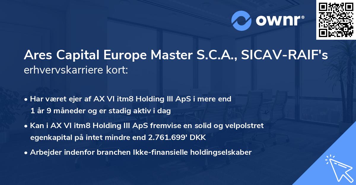 Ares Capital Europe Master S.C.A., SICAV-RAIF's erhvervskarriere kort