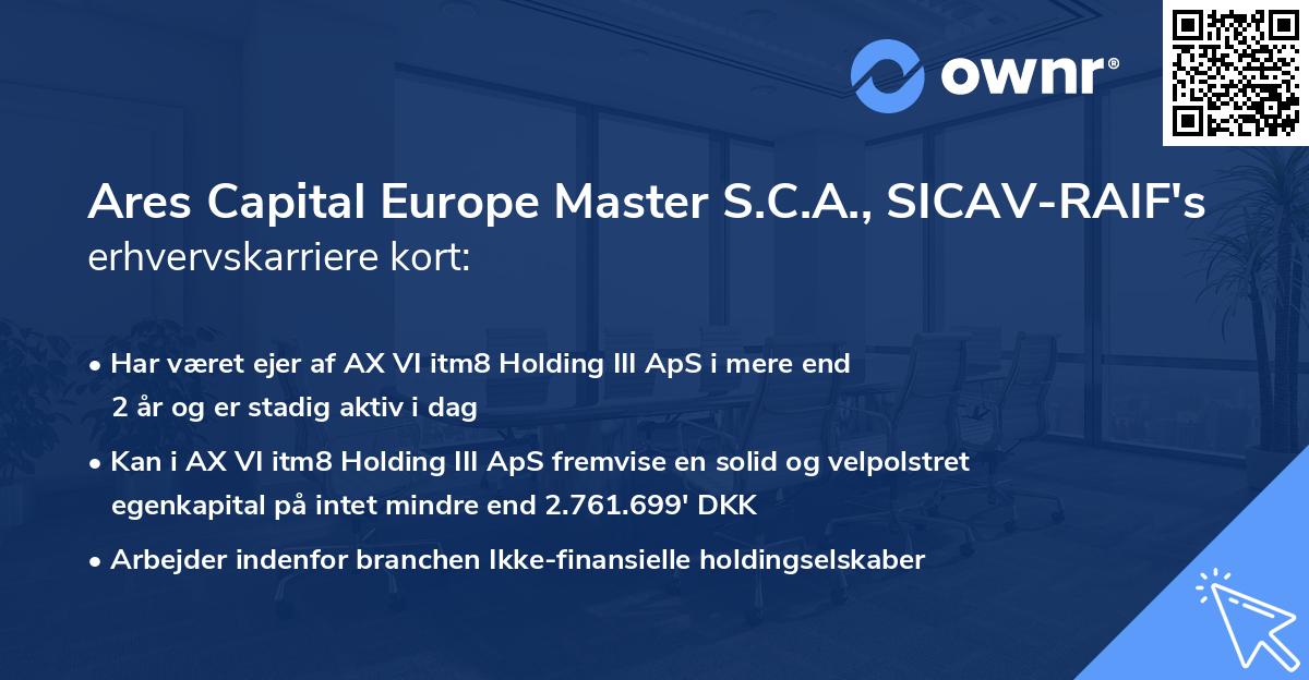 Ares Capital Europe Master S.C.A., SICAV-RAIF's erhvervskarriere kort