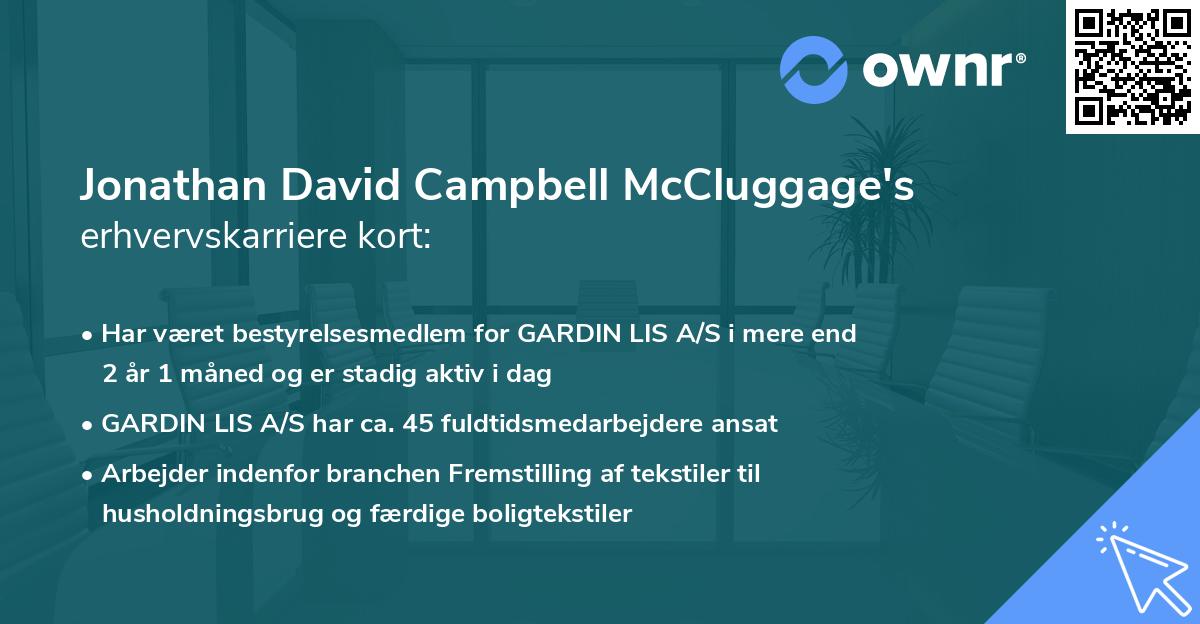 Jonathan David Campbell McCluggage's erhvervskarriere kort