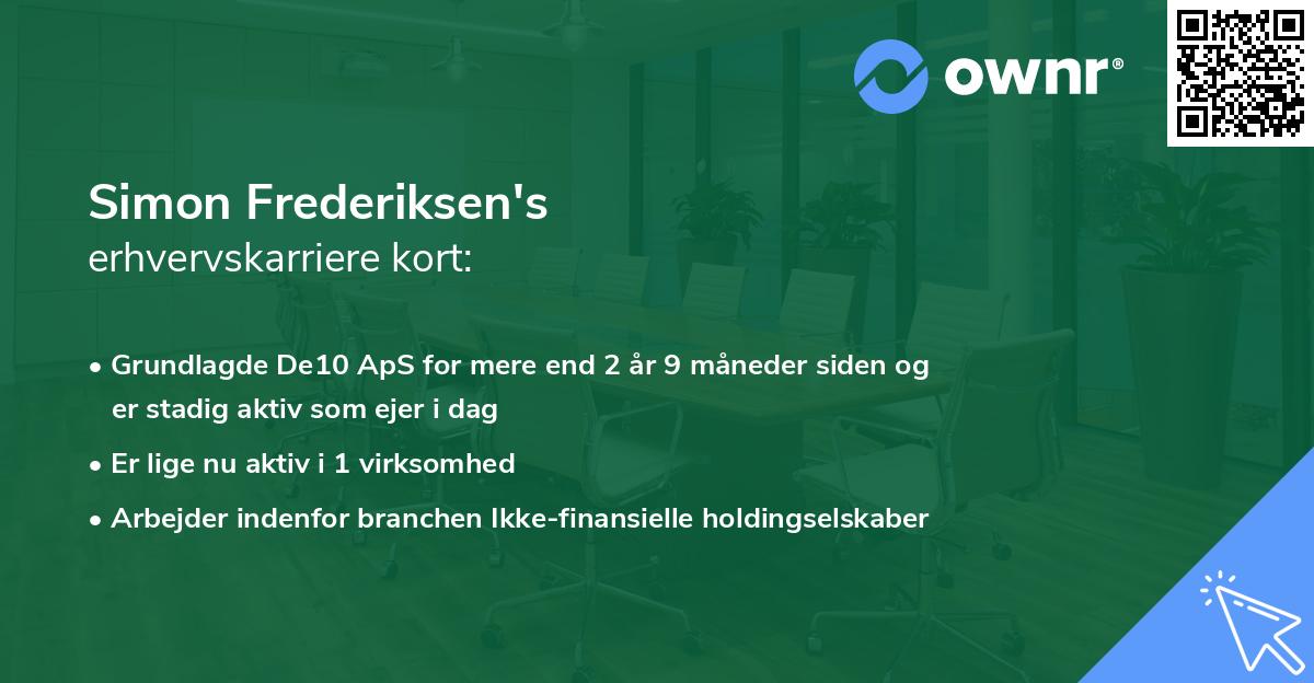 Simon Frederiksen's erhvervskarriere kort