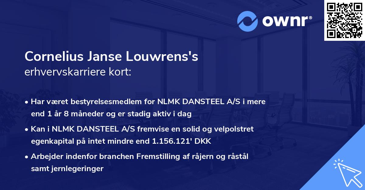 Cornelius Janse Louwrens's erhvervskarriere kort