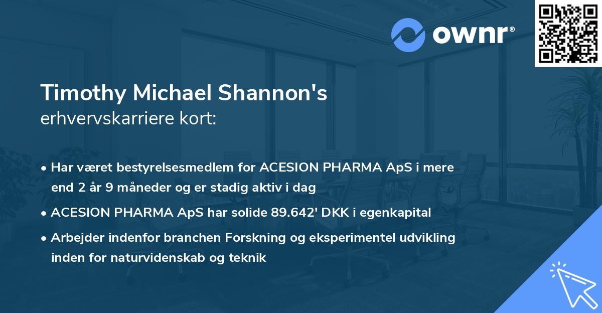Timothy Michael Shannon's erhvervskarriere kort