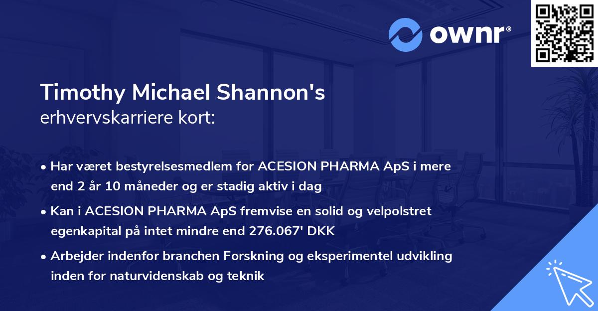 Timothy Michael Shannon's erhvervskarriere kort