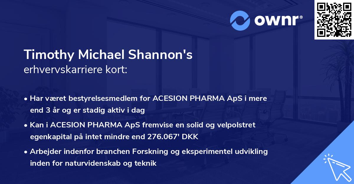 Timothy Michael Shannon's erhvervskarriere kort