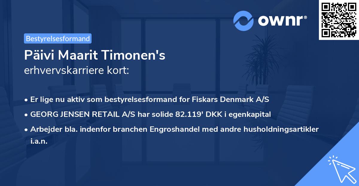 Päivi Maarit Timonen's erhvervskarriere kort