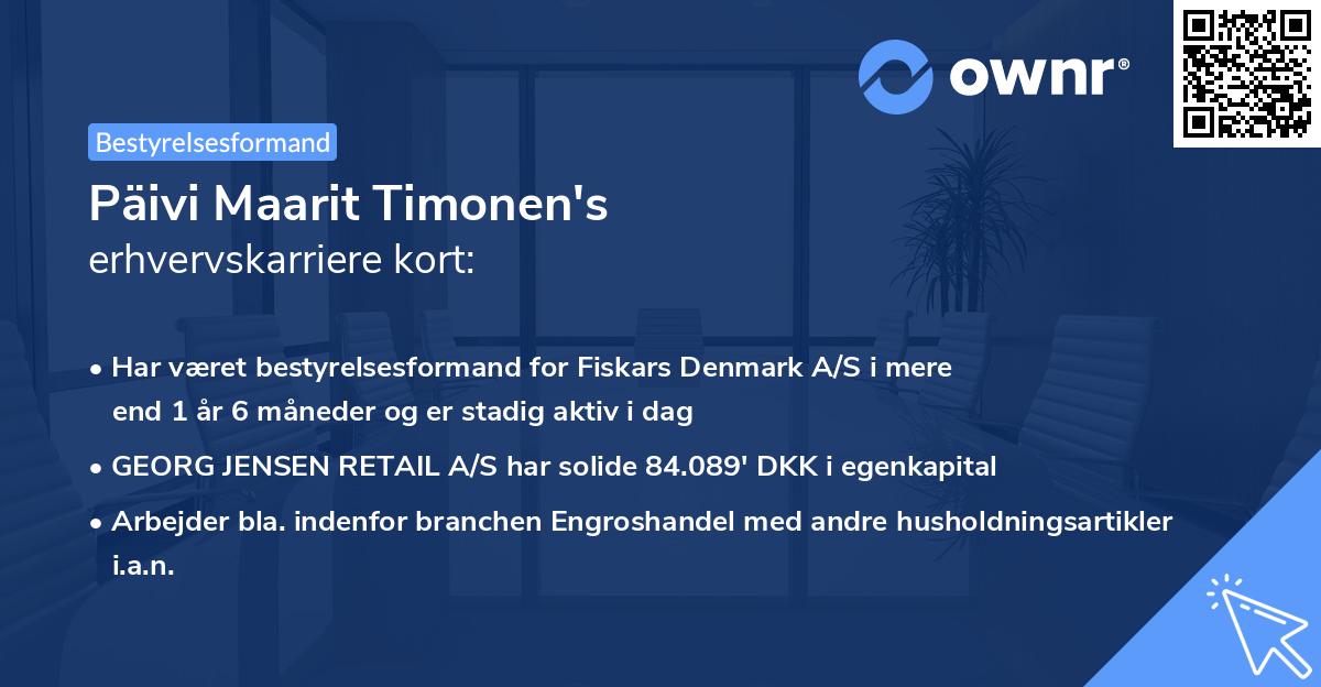Päivi Maarit Timonen's erhvervskarriere kort